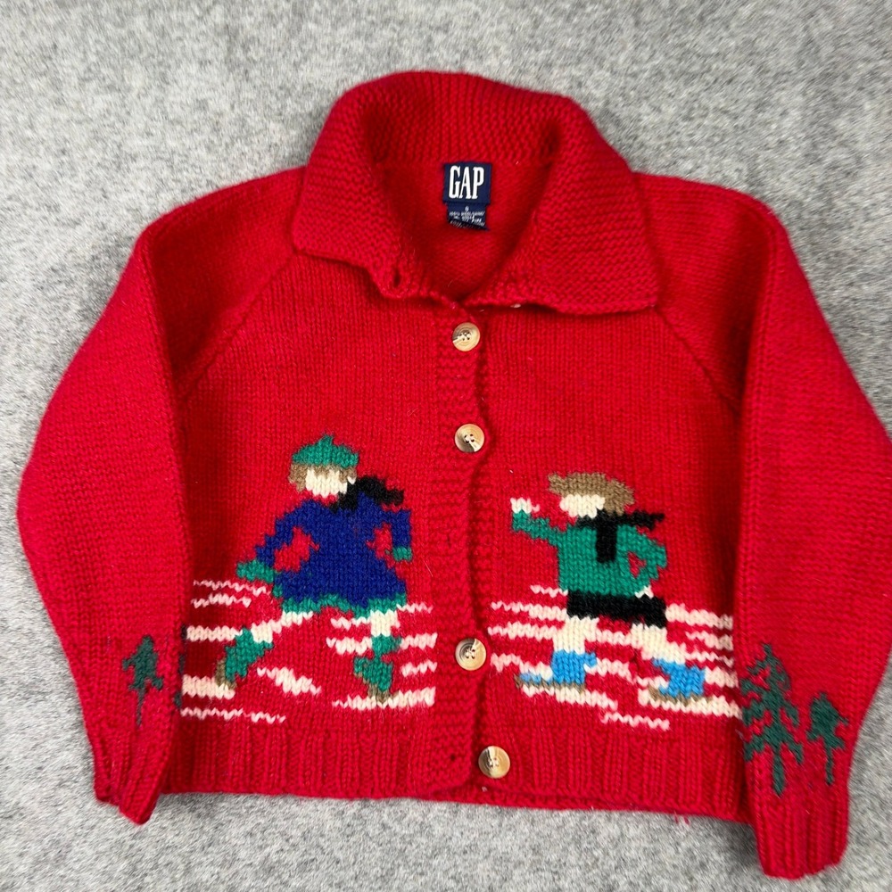 Gap Cardigan Sweater Womens S Red Wool Vintage Skiing Ice Skating Knit Button Up - Picture 3 of 9